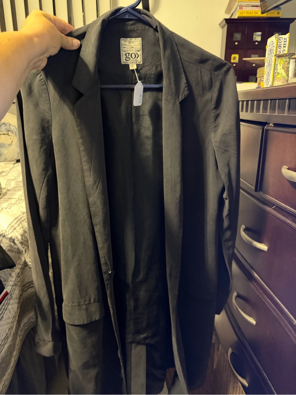 GOSILK Washable 100% Silk Trench Coat Duster Jacket Minimalist Gray Small